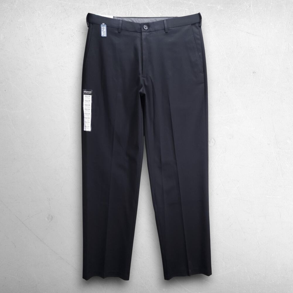 Haggar Premium No Iron Khaki Pants Classic Fit Stretch Men 34x32 Black